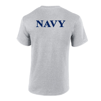 NAVY REAR PRINT Grey Marle T-shirt